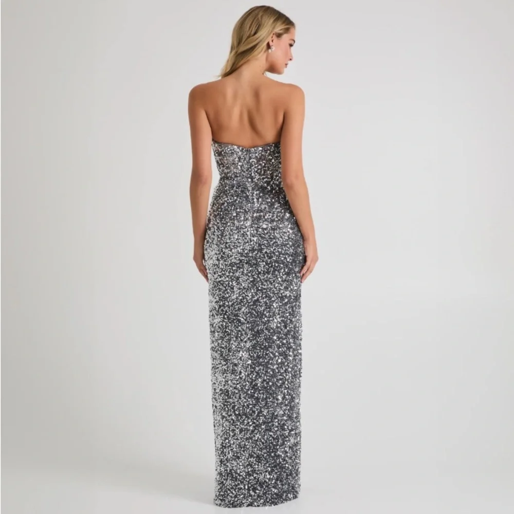 Helsi Dress Lola Strapless Column Maxi in Silver Sequins